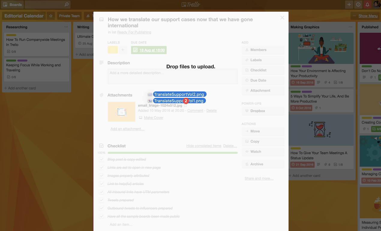 arrastar, soltar y pegar adjuntos en Trello