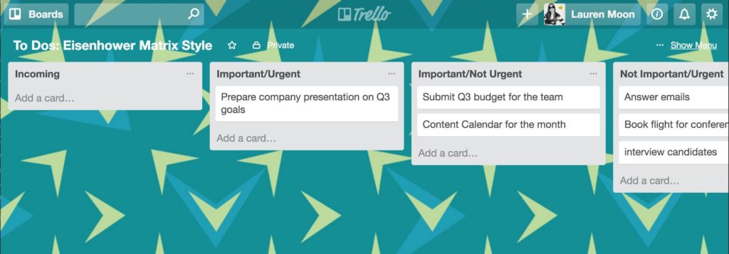  Eisenhower Matrix Productivity Tool Trello Board