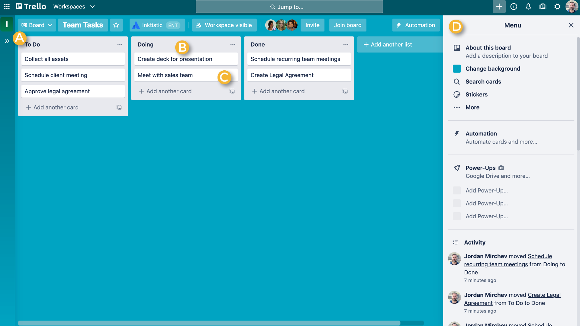 A view of a Trello board