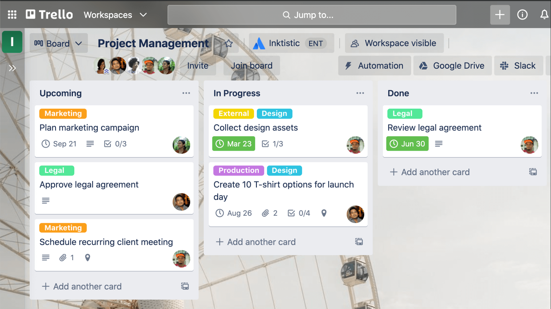 A view of a Trello board