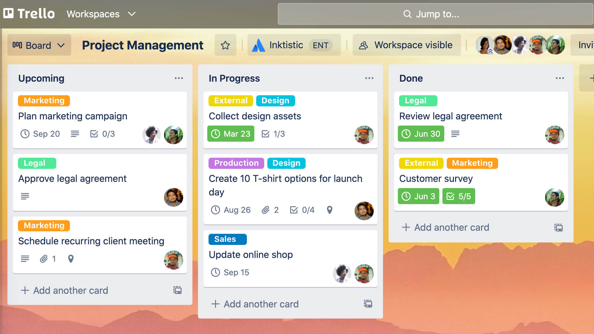 A view of a Trello board