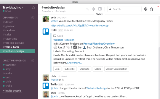 A view of attaching Slack conversations to Trello